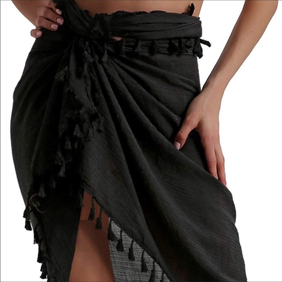Sarong Cover Ups Short Skirt- Short Black - Picture 4 of 7